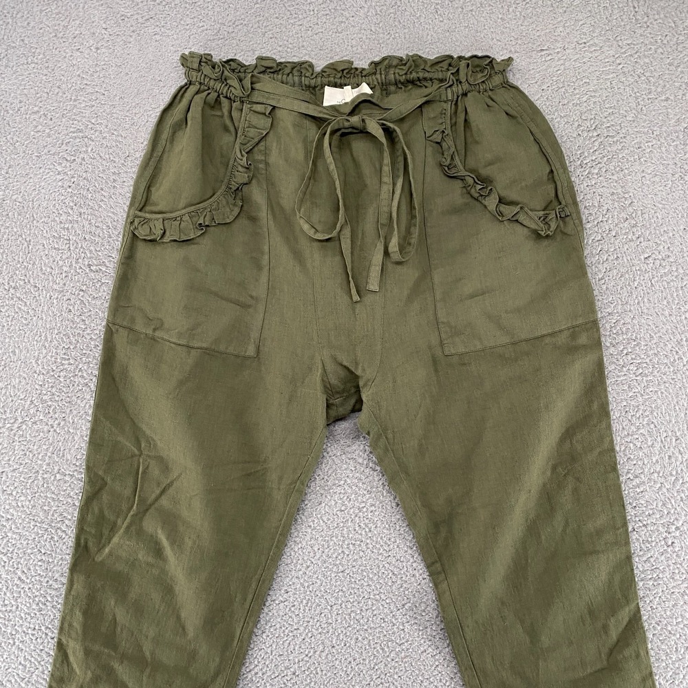 The Great. Pants Womens 1 / Small Linen Blend Tulip Drop Crotch Pockets Ruffles - Picture 2 of 13